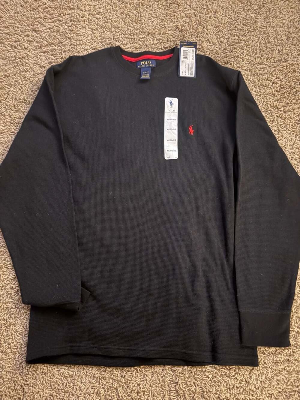 Polo Ralph Lauren Waffle Knit Thermal Shirt Size XL Black New